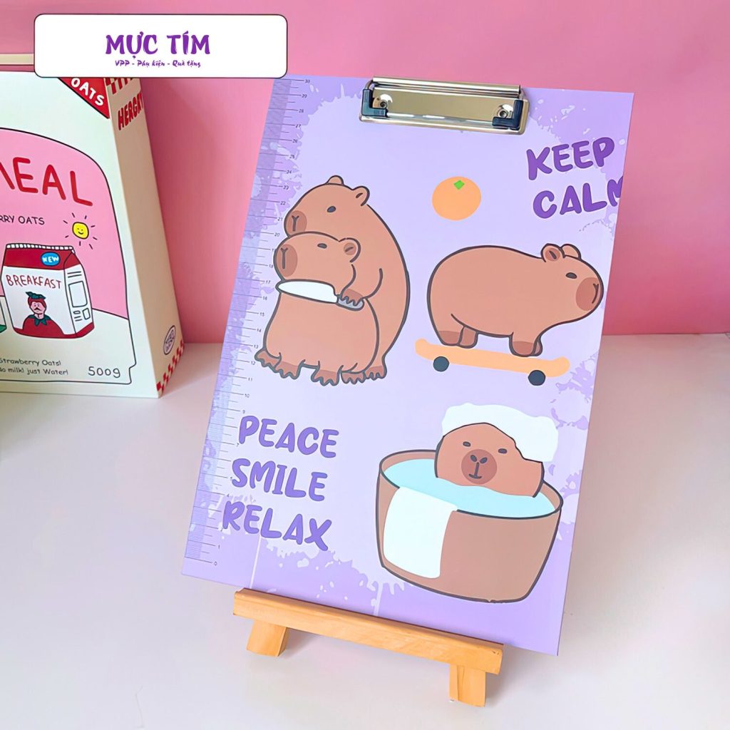 Kẹp tài liệu A4 Capybara 21×31 nhiều mẫu cute — Tím