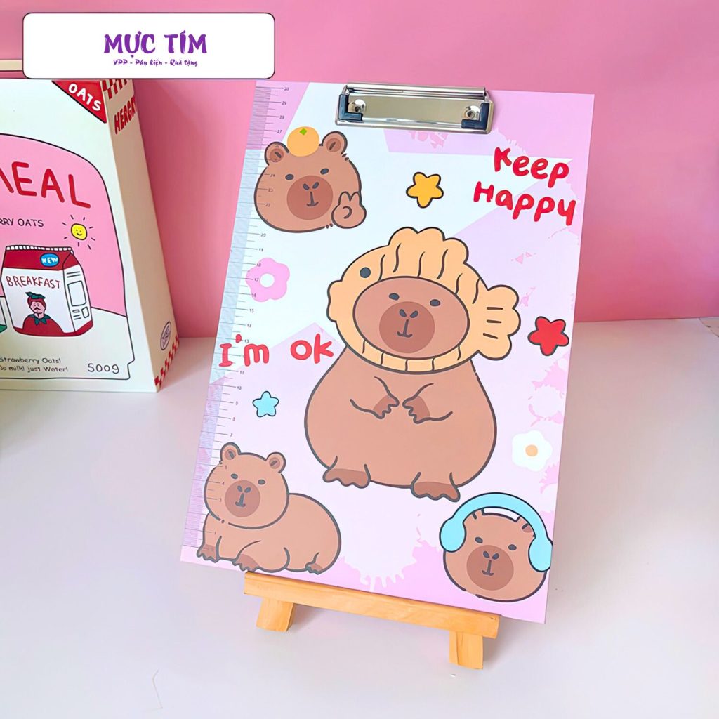 Kẹp tài liệu A4 Capybara 21×31 nhiều mẫu cute — Hồng