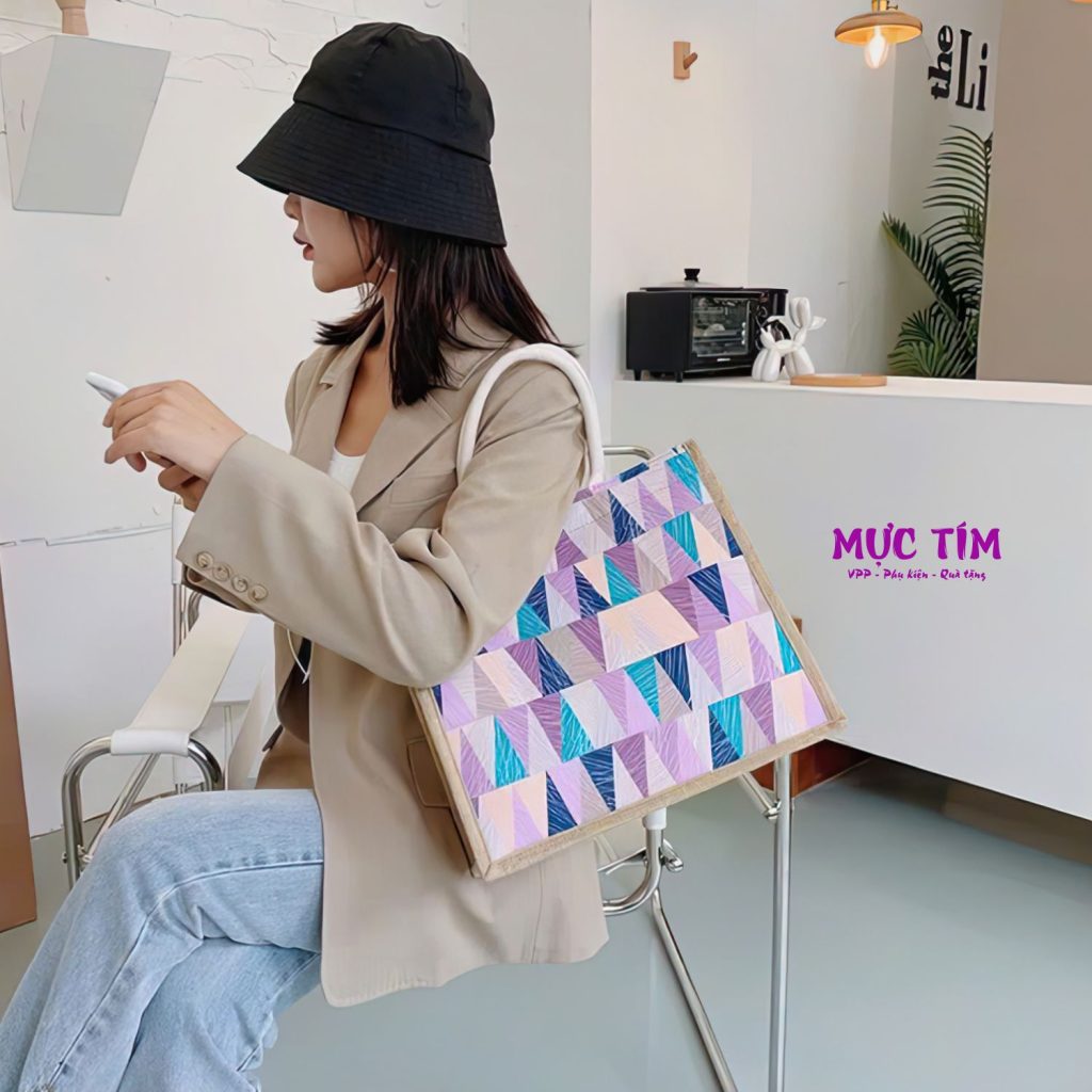 Túi cói thời trang — Tím