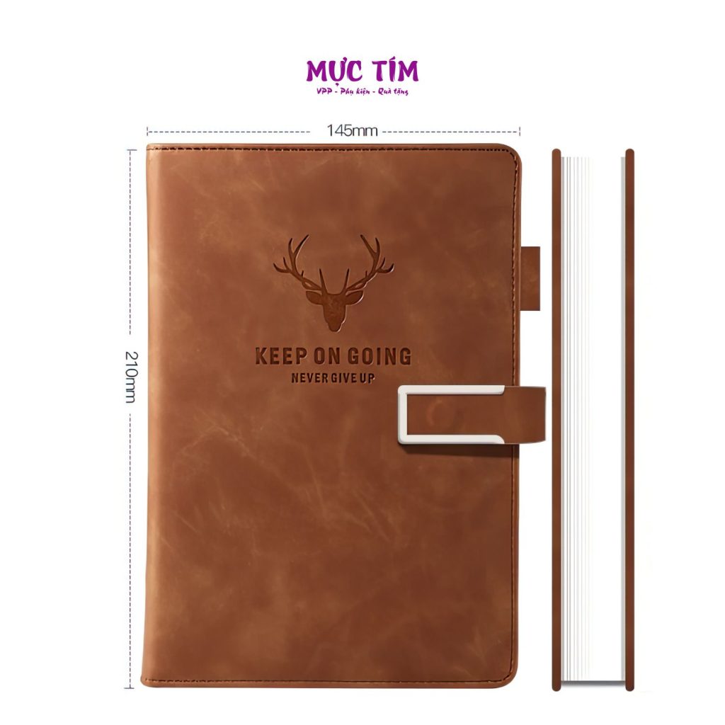 Sổ tay bìa da hình hươu, note book A5 200trang ghi chép — Nâu