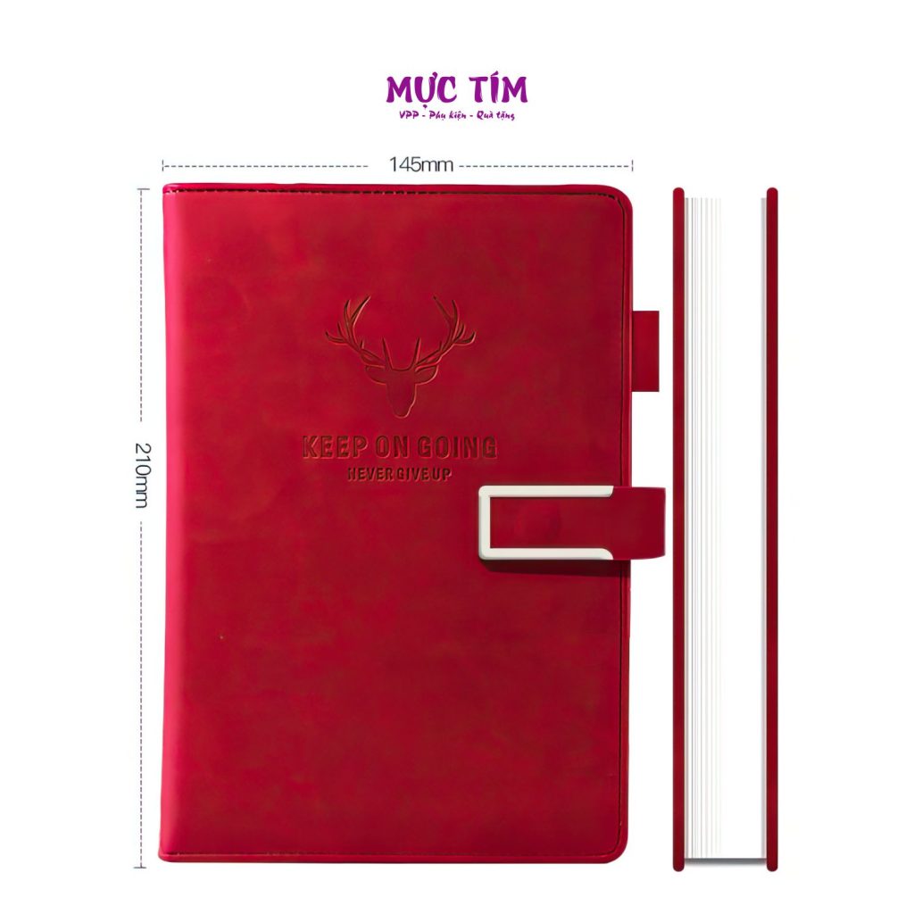 Sổ tay bìa da hình hươu, note book A5 200trang ghi chép — Đỏ