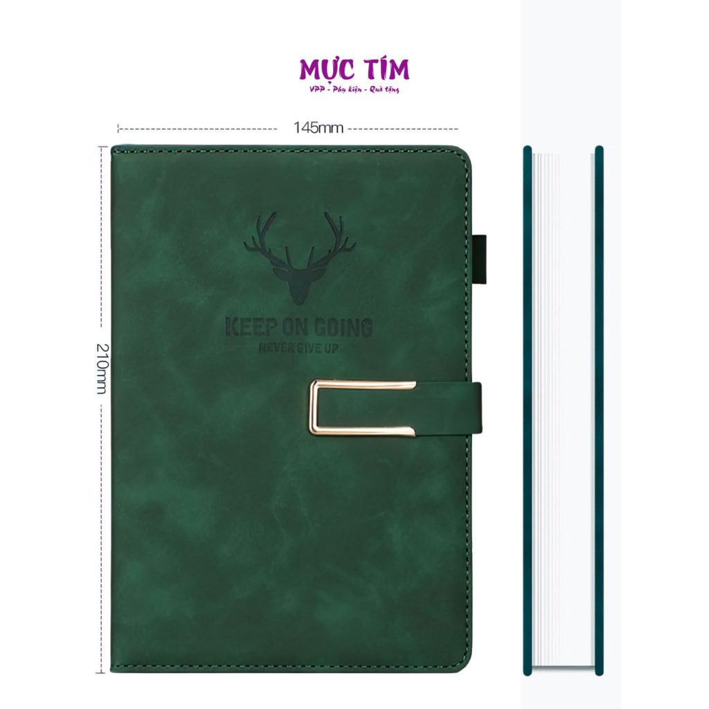 Sổ tay bìa da hình hươu, note book A5 200trang ghi chép — Xanh rêu