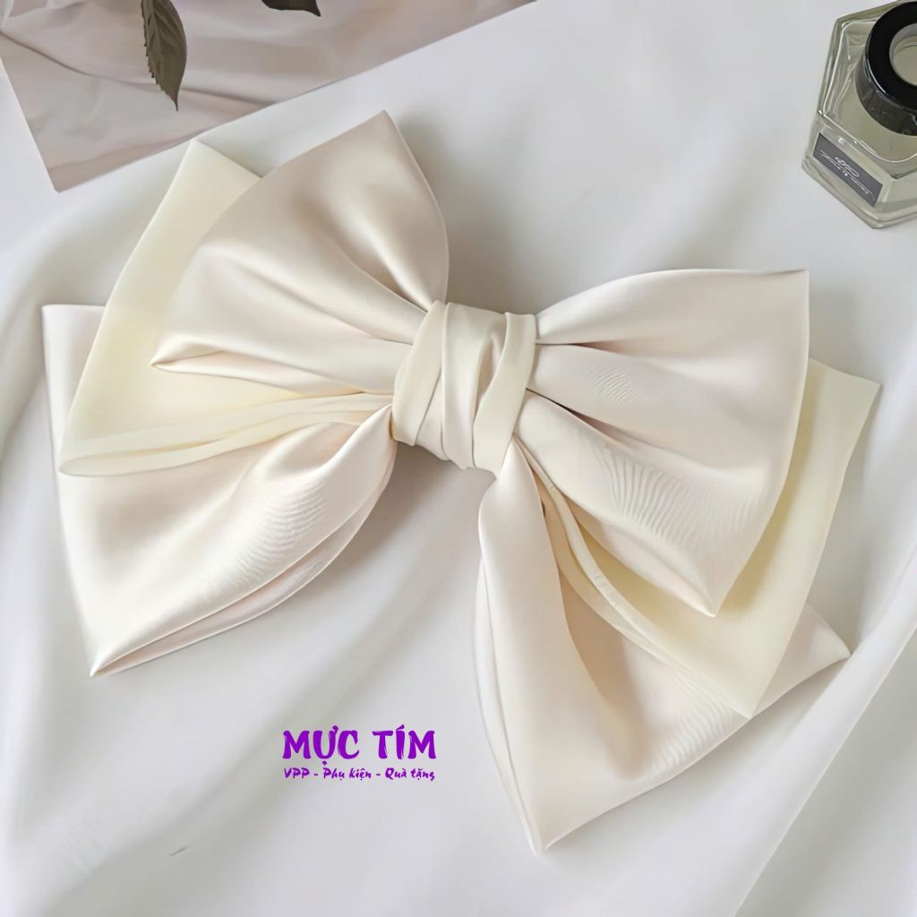 Kẹp tóc cái nơ to đáng yêu 3 màu hồng/trắng/đen — Trắng