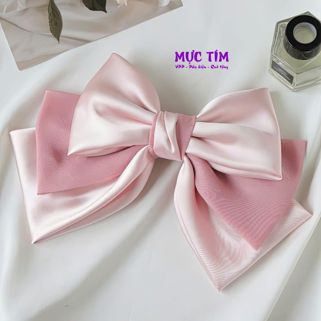 Kẹp tóc cái nơ to đáng yêu 3 màu hồng/trắng/đen — Hồng