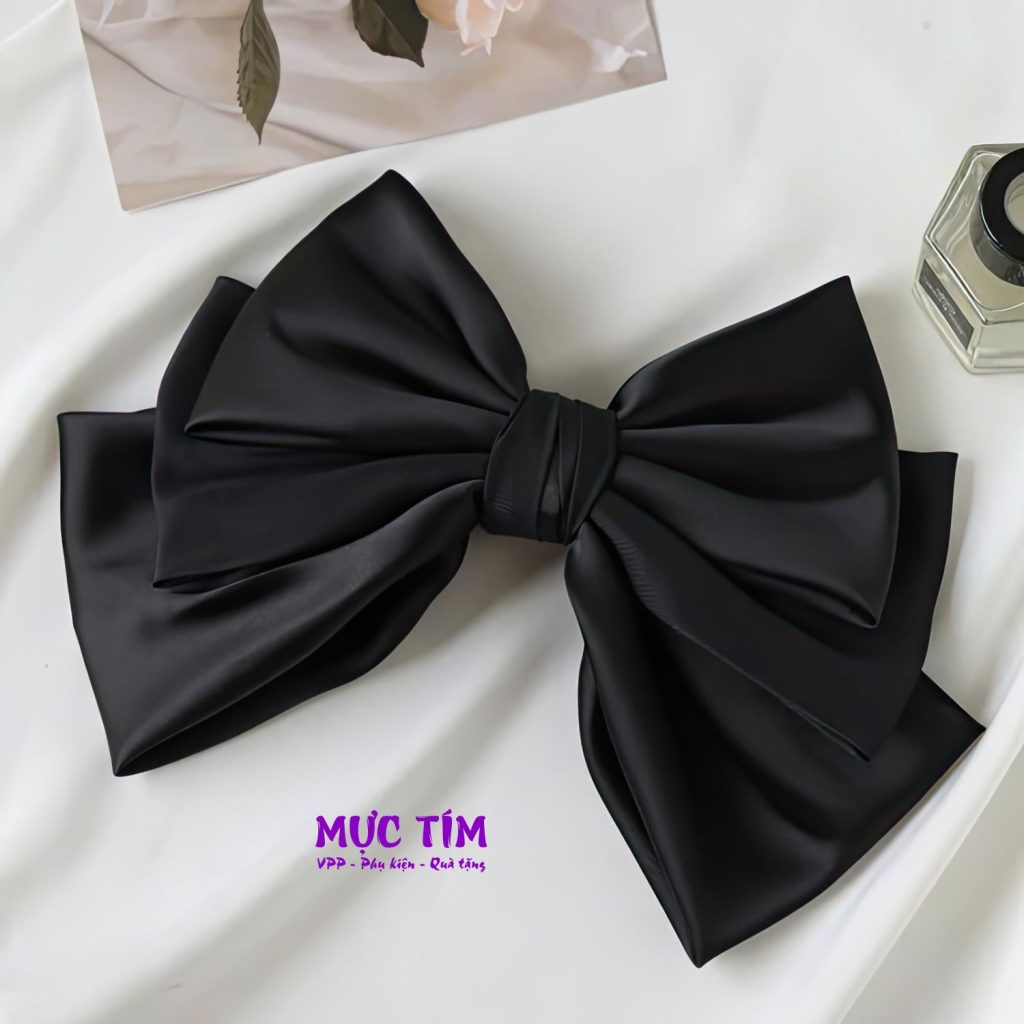 Kẹp tóc cái nơ to đáng yêu 3 màu hồng/trắng/đen — Đen