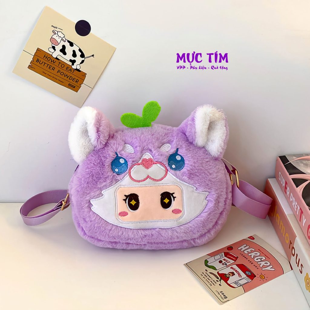 Túi lông đeo chéo thời trang mền mịn cute — Tím