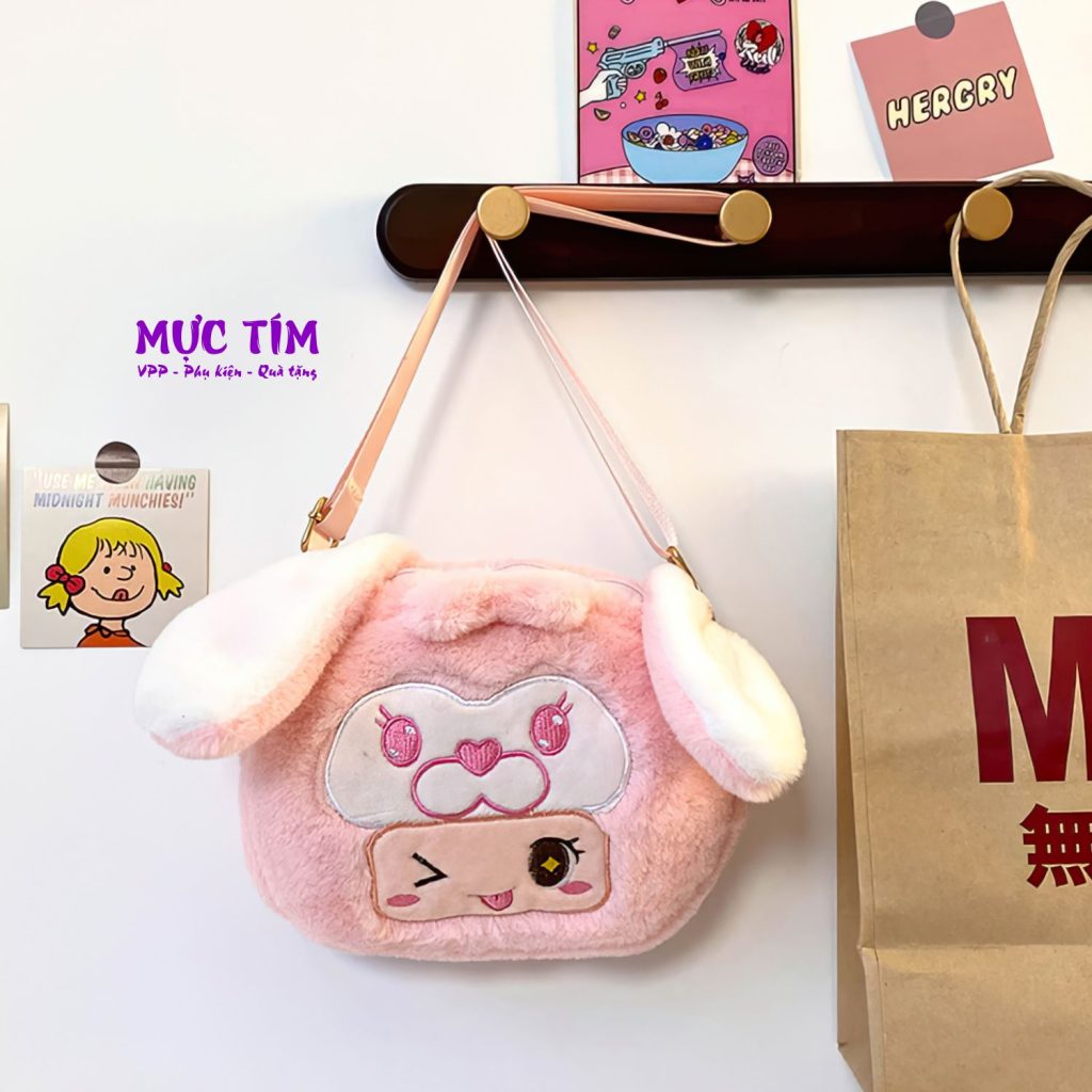 Túi lông đeo chéo thời trang mền mịn cute — Hồng