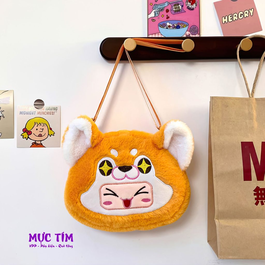 Túi lông đeo chéo thời trang mền mịn cute — Cam