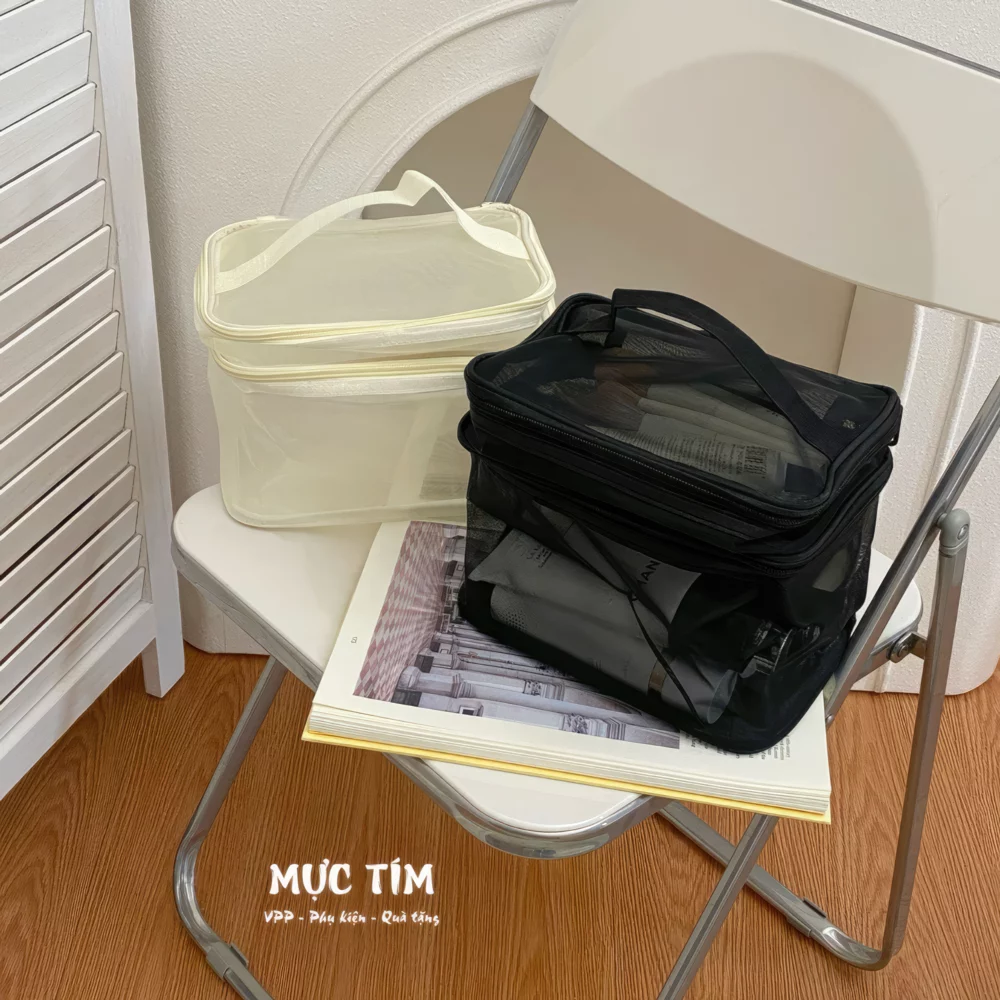 Túi đựng mỹ phẩm 2 ngăn gọn gàng