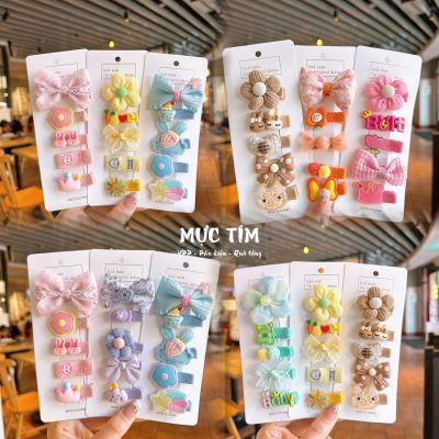 bộ kẹp tóc mix nơ, hoa, thú cưng đáng yêu