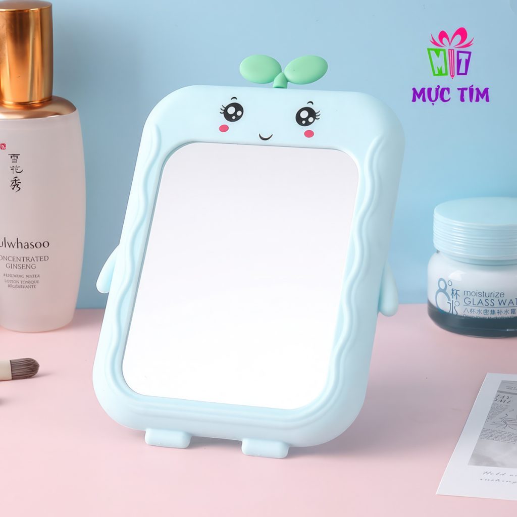 Gương mini khung hoạt hình siêu dễ thương 62K — Xanh dương