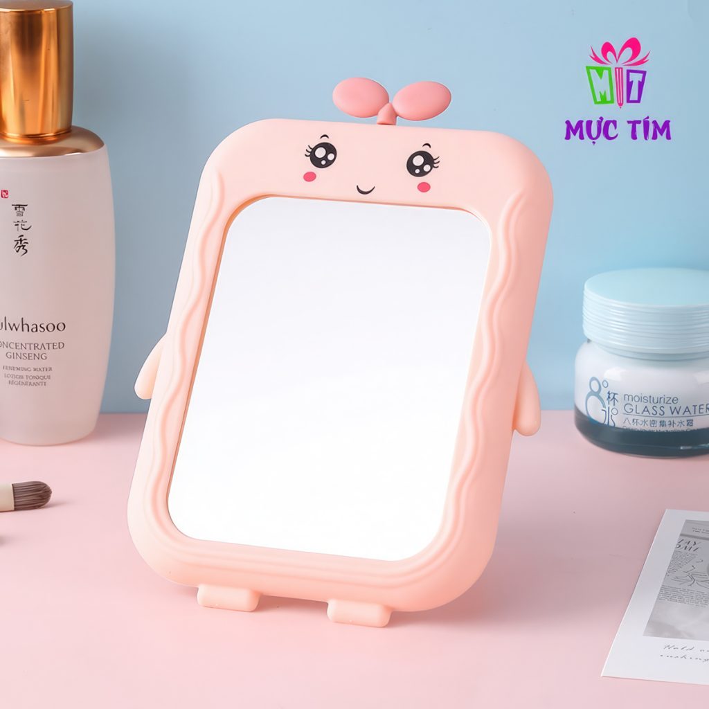 Gương mini khung hoạt hình siêu dễ thương 62K — Hồng