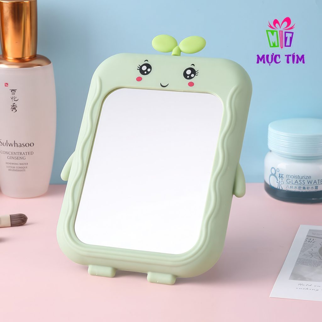 Gương mini khung hoạt hình siêu dễ thương 62K — Xanh lá